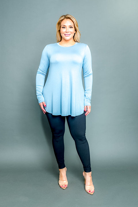 Plus Size Classic Fit Long Sleeve Crewneck T-Shirt with Dolphin Hem (MT5001-PLUS) - Wholesale Fashion Couture 