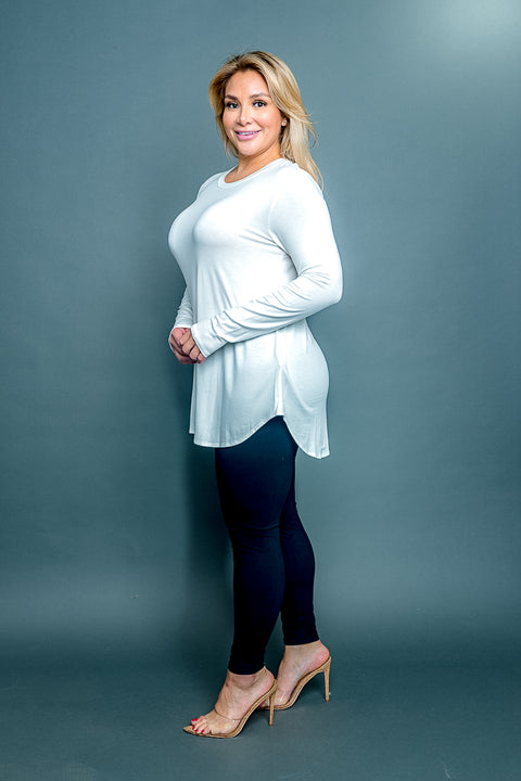 Plus Size Classic Fit Long Sleeve Crewneck T-Shirt with Dolphin Hem (MT5001-PLUS) - Wholesale Fashion Couture 