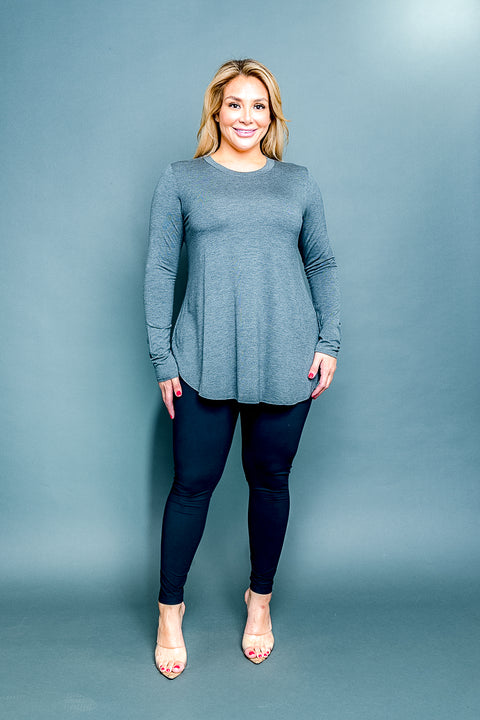 Plus Size Classic Fit Long Sleeve Crewneck T-Shirt with Dolphin Hem (MT5001-PLUS) - Wholesale Fashion Couture 