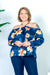 Plus Size Tropics Floral Print Off Shoulder Halter Top with Long Billowy Sleeves in Navy (IT9034-U243PL) - Wholesale Fashion Couture 