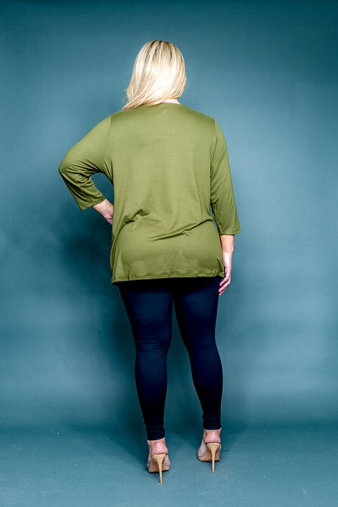 Plus Size Jewel Neck Twist Front Peplum Top with Grommet Accents and 3/4 Sleeves (FK181308W) - Wholesale Fashion Couture 