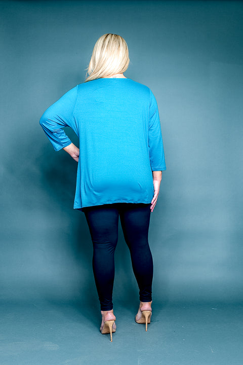 Plus Size Jewel Neck Twist Front Peplum Top with Grommet Accents and 3/4 Sleeves (FK181308W) - Wholesale Fashion Couture 