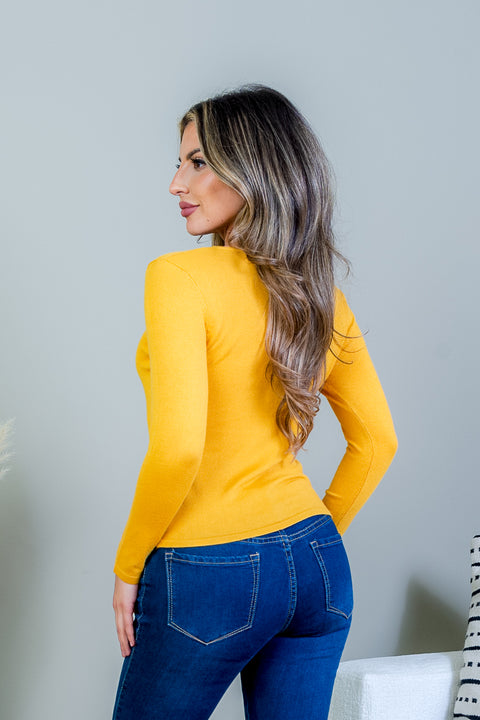 Empire Bust Tie Long Sleeve Soft V Neck Sweater (JHS18144) - Wholesale Fashion Couture 