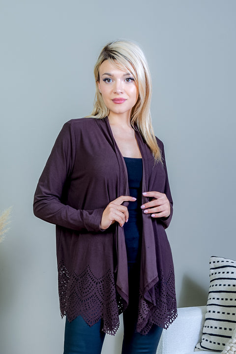 Asymmetrical Handkerchief Draped Open Front Long Sleeve Cardigan (J128M) - Wholesale Fashion Couture 