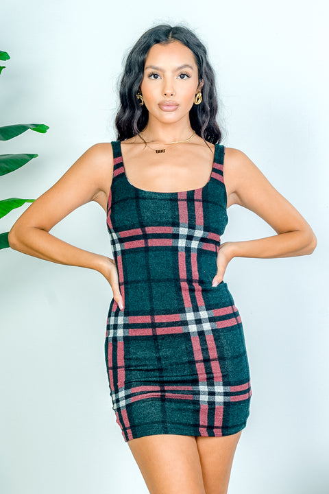 Preppy Green and Red Plaid Sleeveless Mini Dress (8031-3) - Wholesale Fashion Couture 