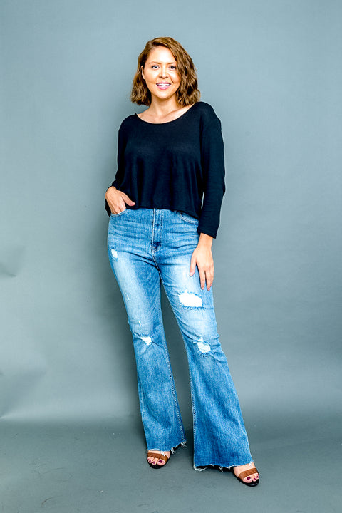 Plus Size Thermal Knit Long Sleeve Sleeve Scoop Neck Hoodie Crop Top (Z7789) - Wholesale Fashion Couture 