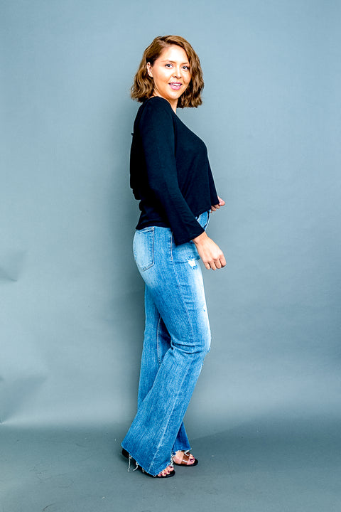 Plus Size Thermal Knit Long Sleeve Sleeve Scoop Neck Hoodie Crop Top (Z7789) - Wholesale Fashion Couture 