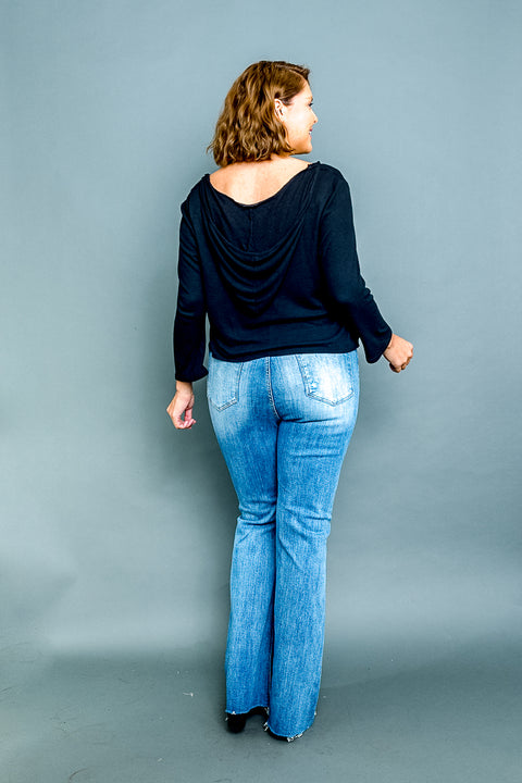 Plus Size Thermal Knit Long Sleeve Sleeve Scoop Neck Hoodie Crop Top (Z7789) - Wholesale Fashion Couture 