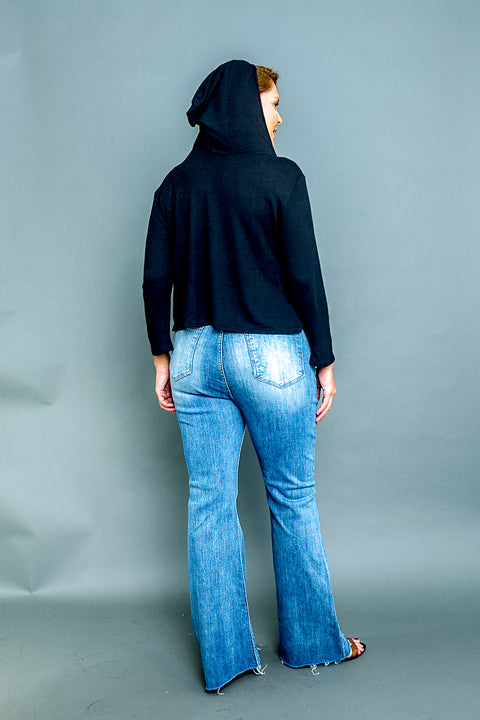 Plus Size Thermal Knit Long Sleeve Sleeve Scoop Neck Hoodie Crop Top (Z7789) - Wholesale Fashion Couture 