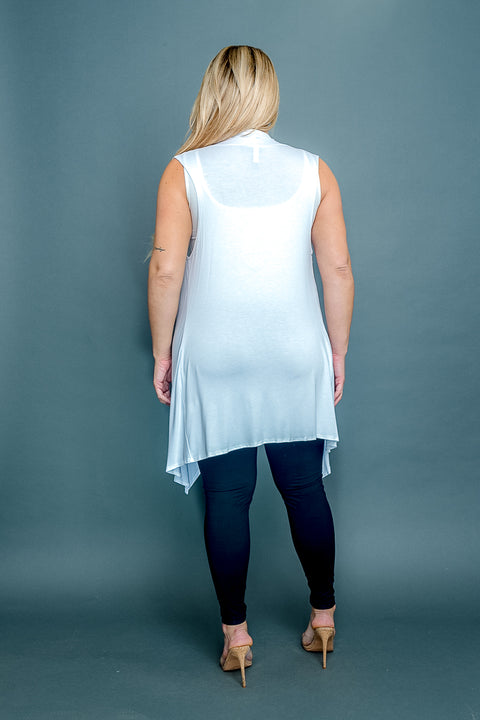 Plus Size Asymmetrical Handkerchief Draped Open Front Sleeveless Duster Cardigan Vest (MJ6002-PLUS) - Wholesale Fashion Couture 