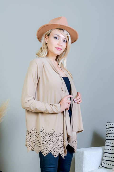 Asymmetrical Handkerchief Draped Open Front Long Sleeve Cardigan (J128M) - Wholesale Fashion Couture 