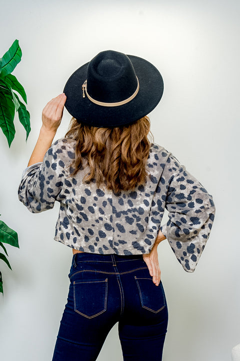 Cheetah Print Long Bell Sleeve Cowl Neck Pullover Sweater in Olive (BTT10470-1) - Wholesale Fashion Couture 