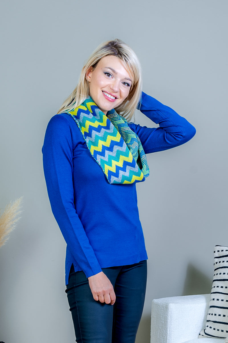 Long Sleeve Sweater with Button Adorned Side Vents and Multi Color ...