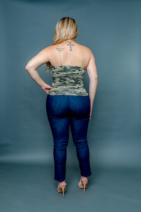 Plus Size Camo Print Square Neck Spaghetti Strap Tank Top (ZB11443F) - Wholesale Fashion Couture 