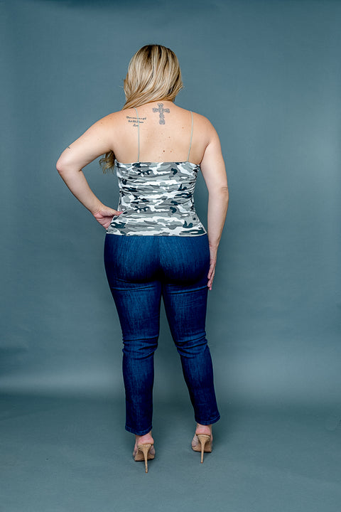 Plus Size Camo Print Square Neck Spaghetti Strap Tank Top (ZB11443F) - Wholesale Fashion Couture 