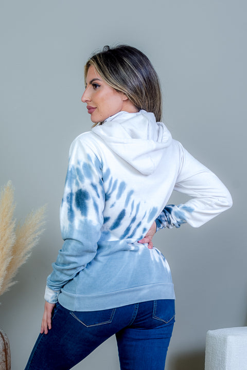 Burst Tie Dye Long Sleeve Hoodie Sweater with Drawstrings in Beach Sand (AK1707J-001VS) - Wholesale Fashion Couture 