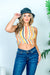 Multi Color Stripe Sleeveless Jewel Neck Crop Top with Twist Tied Front (2322TY) - Wholesale Fashion Couture 