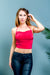 Silky Cowl Neck Halter Neck Crop Top with Open Tie Back in Red (5T21383LVX6) Y - Wholesale Fashion Couture 