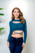 Long Sleeve Rib Knit Strappy V Neck Crop Top with Asymmetrical Front Cut Out in Teal (BT10460) - Wholesale Fashion Couture 