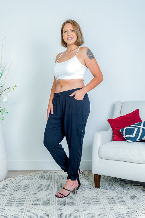 Plus Size Luxe Jogger Pants with Cargo Pockets and Zip Fly (TS38841) - Wholesale Fashion Couture 
