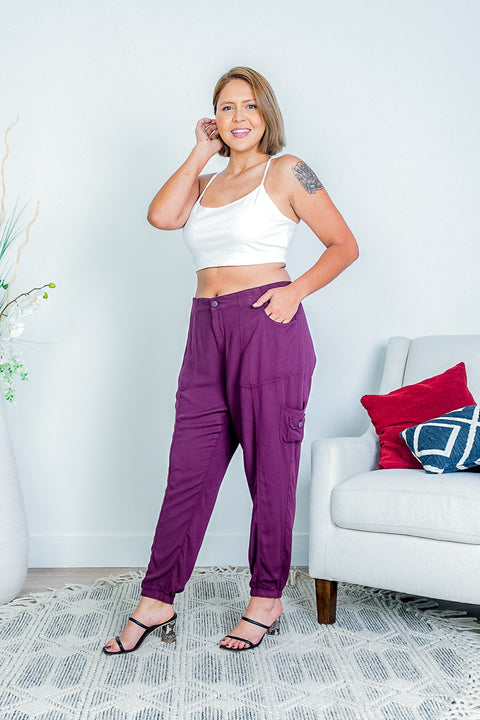 Plus Size Luxe Jogger Pants with Cargo Pockets and Zip Fly (TS38841) - Wholesale Fashion Couture 