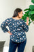 Plus Size Floral Print 3/4 Bell Sleeve Blouse in Navy (PT17115-047) - Wholesale Fashion Couture 