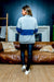 Heather Grey 'Boyfriend' 1/4 Zip Pullover Sweatshirt with Navy Blue Contrast Stripe (IBT05698) - Wholesale Fashion Couture 