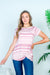 Relaxed Fit Short Sleeve Striped T-Shirt Top with Asymmetrical Gathered Twist at Hem (HT8438) - Wholesale Fashion Couture 