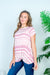 Relaxed Fit Short Sleeve Striped T-Shirt Top with Asymmetrical Gathered Twist at Hem (HT8438) - Wholesale Fashion Couture 