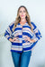 Long Sleeve Semi-Sheer Striped V Neck Button Down Cape Style Top in Navy Cafe (STA0572) - Wholesale Fashion Couture 