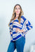 Long Sleeve Semi-Sheer Striped V Neck Button Down Cape Style Top in Navy Cafe (STA0572) - Wholesale Fashion Couture 
