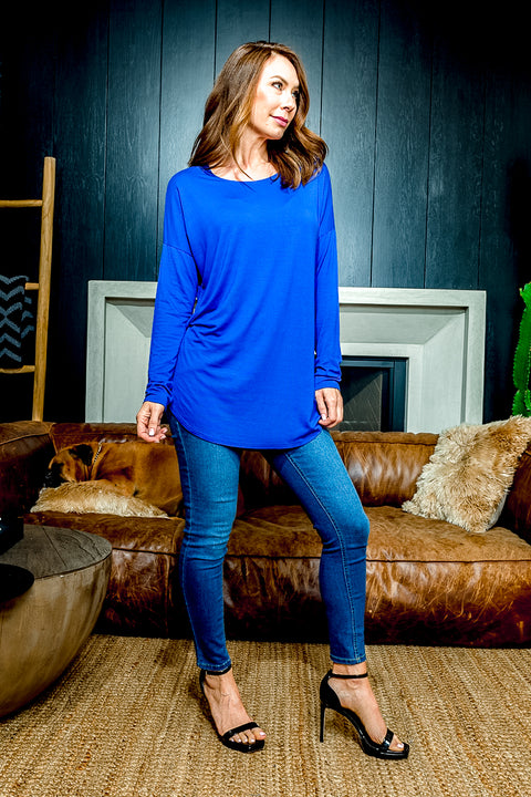 Relaxed Fit Drop Shoulder Long Sleeve Scoop Neck T-Shirt (MT5003) - Wholesale Fashion Couture 