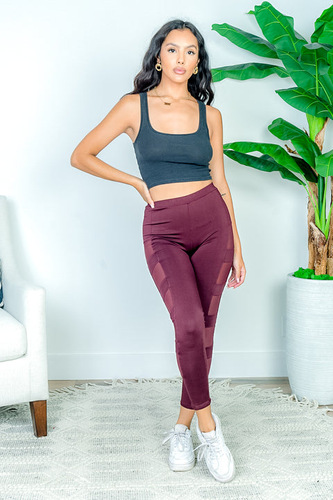 High Waist 7/8 Compression Leggings with Mesh Panel Detail along Side Leg  (AP-67278) - Wholesale Fashion Couture 