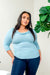 Plus Size 3/4 Sleeve Cowl Neck Heather Rib Knit Top with Ruched Sides in Robin Egg Blue (ZA4277A) - Wholesale Fashion Couture 