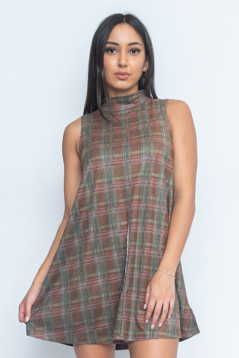 Plaid Sleeveless Tunic Mini Dress* (LD41199C) - Wholesale Fashion Couture 