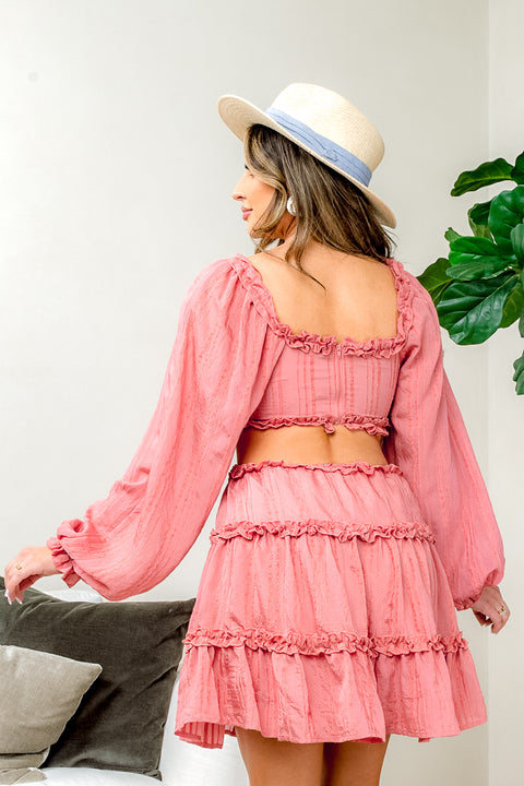 'Soft Girl Era' Ruffle Adorned Square Neck Long Balloon Sleeve Tiered Midi Dress (5HF22A144-P6) - Wholesale Fashion Couture 