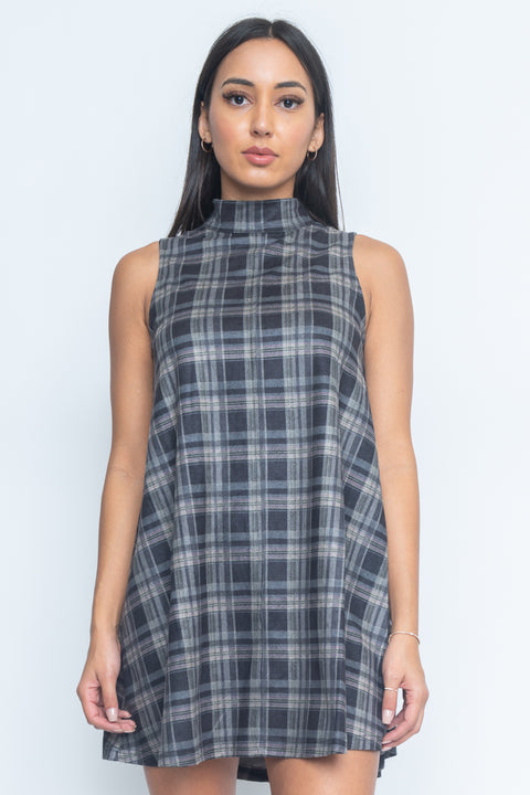 Plaid Sleeveless Tunic Mini Dress* (LD41199C) - Wholesale Fashion Couture 