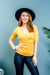 Suede Soft 3/4 Sleeve V Neck Surplice Top with Ruched Sides in Goldenrod (ET1560) - Wholesale Fashion Couture 