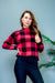 Long Sleeve Buffalo Plaid Mock Neck Sweater with Drawstring Waist in Red & Black (31194R) - Wholesale Fashion Couture 