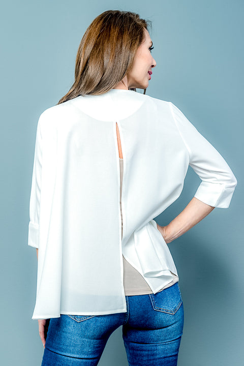 3/4 Sleeve Blazer with Sequin Collar, Faux Flap Pockets and Split Back (LUX10471) - Wholesale Fashion Couture 