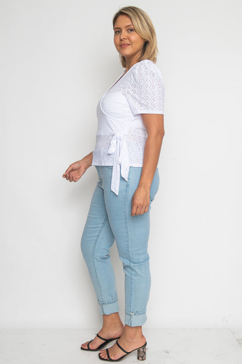 Plus Size Short Sleeve Plus Size Top (JT13947) White / ( 1XL- 2XL- 3XL- 2-2-2)