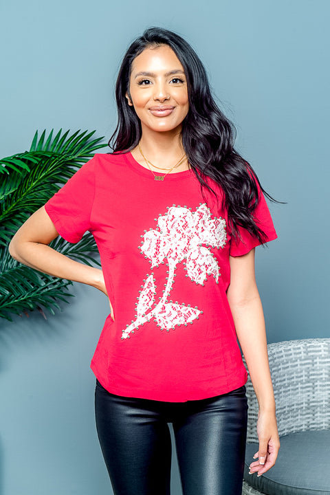 Short Sleeve Lace Front Detail Tshirt Top (K1907) - Wholesale Fashion Couture inc