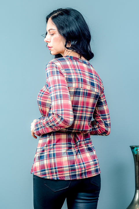 3/4 Sleeve Plaid Top (794300) - Wholesale Fashion Couture inc