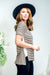 Striped Short Sleeve Rib Knit V Neck Top with Contrast Side Vents in Beige & Black (D71377) - Wholesale Fashion Couture 