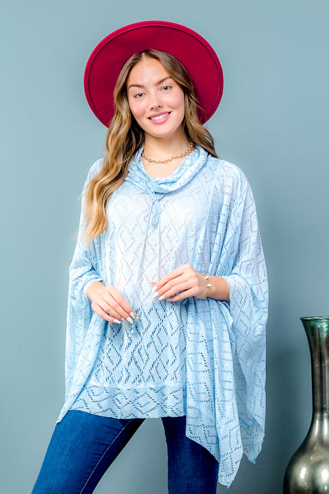 Draw Tie Cowl Neck Poncho with Triangular Shaped Cutout Fabric (15711) - Wholesale Fashion Couture 