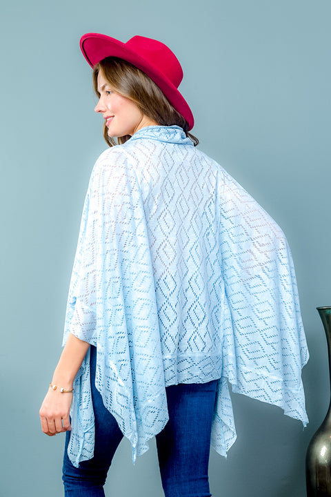 Draw Tie Cowl Neck Poncho with Triangular Shaped Cutout Fabric (15711) - Wholesale Fashion Couture 