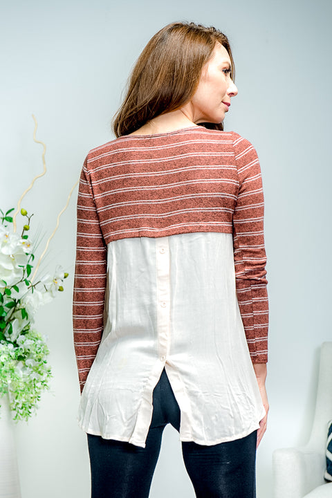 Stripe Cream Color Block Long Sleeve Knit Top (SW625) - Wholesale Fashion Couture inc