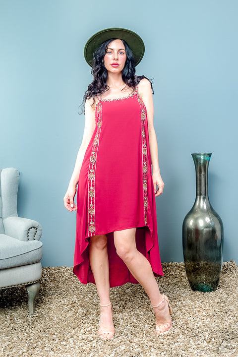 Fully Lined Sleeveless High Low Dress With Bead Embroidery Trim Detail (14D032) - Wholesale Fashion Couture 