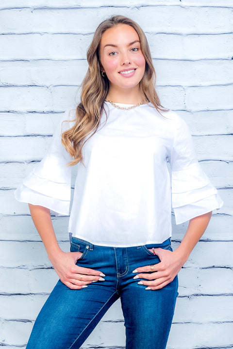 Tiered Bell Sleeve Tie Back Top (832) - Wholesale Fashion Couture 