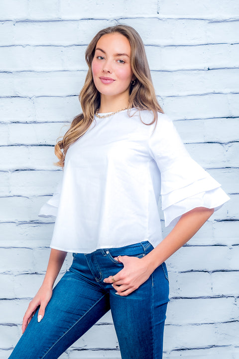 Tiered Bell Sleeve Tie Back Top (832) - Wholesale Fashion Couture 